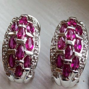 Ruby and Diamond Accent 14k White Gold Earrings Omega Backs